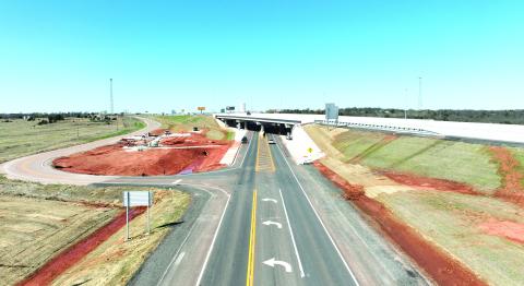 Improvments on the Turner Turnpike at Wellston are essentially completed outside of some finishing touches. They included building a new bridge over Route 66 and an art installation that is soon to be complete. Photo/Oklahoma Turnpike Authority