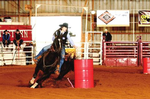 Seminole State College sophomore Kimberly Cotter competes as an independent in a college rodeo event in 2019, while wearing a Seminole State College patch. Photo/ submitted