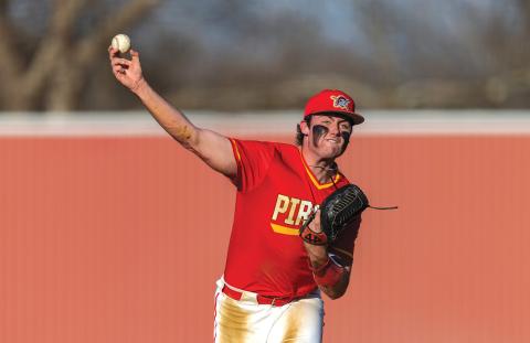 Jack Rooker on the mound in the Pirates’ season opener versus Chisholm. Photo/Rick Hester
