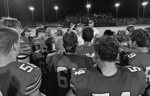 Chandler coach Jack Gray talks to the team after the winover Westville. Photo/Brian Blansett