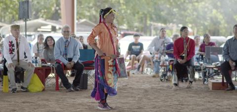 Lucas Pisano competes in the men’s switch dance contest at the Sac and Fox Nation’s 59th Annual PowWow on Saturday at Jim Thorpe Memorial Park. Pisano went on to win first place in the competition. The powpow ran from Thursday to Sunday, with many vendors and food trucks, alongside events, dance competitions, and grand entries every night. Photo/ Emily Kalka
