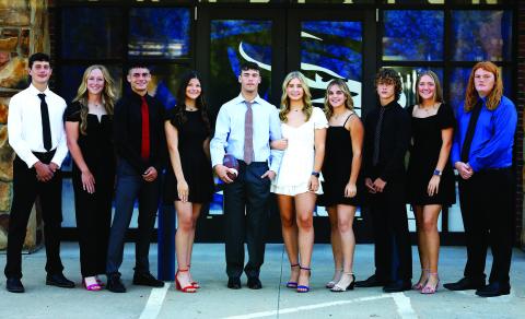 Pictured above is the Stroud Homecoming court. From left are Jeremiah Cropp and Audrey Donaldson (sophomores), Dylan Baker and Laci O’Donnell (juniors), Bryce Collins and Kathryn Thornton (Queen), Carly Miller and Aiden Collins (freshmen), and Makenna Hall, Riley Smith (seniors). Homecoming will be Friday prior to the Tigers’ game with Hartshorne. Photo/Beth Young