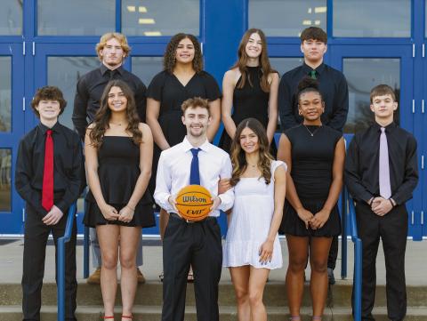 Stroud’s basketball homecoming will be 5:30 p.m. Friday prior to the Tigers’ games with Meeker. Pictured above is the court: Queen Peyton Davis and escort Jackson Campbell; senior attendant Amarie Bobo and escort Jacob Beck; junior attendant Miyah Clark and escort Sam McCammon; sophomore attendant Mia Moore and escort Mason Eversole; and freshman attendant Brennyn Neeley and escort Leelyn Neuman. Photo/Beth Young