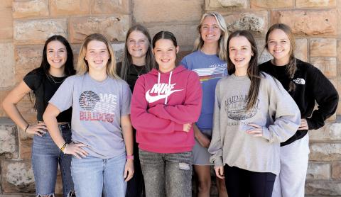 Meeker will hold its Homecoming Friday night, with coronation at 6 p.m. before the Bulldogs’ game with Stroud. This year’s court includes: front row, from left, Rhiannon Youngblood, Emma Helmick, Mallory Blankenship and Kiera Bizzell; front row, from left, Stevie Buoy, Kayden Rothwell and Taylor Hanna. Photo/Brian Blansett