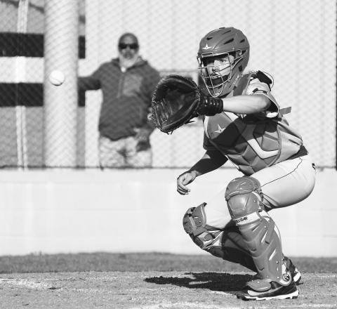 Chandler catcher Sawyer Sims takes a throw for a forceout at home against Meeker. Photo/Brian Blansett