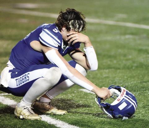 Stroud quarterback Jeremiah Cropp takes a moment at the end of the game. Photo/Brian Blansett