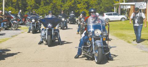 A group of about 20 to 30 bikes lines up for a charity right on Aug. 18 at Tilghman Park in Chandler. The ride had bikers from the Roughnecks, Four Kings LE/MC, Honor-Bound Motorcycle Ministry, and other groups and clubs. They raised around $700, which was donated to the Rotary Club for school supplies in Chandler. Photo/Emily Kalka