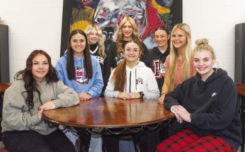 Pictured above is Meeker’s basketball homecoming court. Seated, from left, are senior candidates Layla Carter, Kara Casteel, Meadow Spencer, Anna Standlee and Rylee Standlee. Standing, from left, are sophomore escort Brynlee Gatz, freshman escort Hazel Wahpepah and junior escort Raygin Thomas. Homecoming will be Jan. 30th prior to the basketball games with Okemah. Photo/Brian Blansett