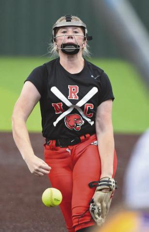 Freshman Madison Benson spins one to the plate during the Lady Cougars’ 8-1 win over Bristow at Firelake last week. Benson allowed only two hits and breezed five. Photo/Brian Blansett