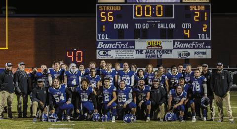 As the scoreboard shows, it was a big night for the Stroud Tigers,who charged into the Class 2A-II state semifinals with a win over Salina. Up next is Davis at 1 p.m. Friday at Noble. Photo/Beth Young