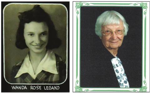 Wanda Legako’s picture on the 1943 senior class panel at Wellston High School, left, and later in life.