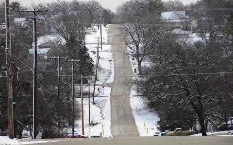 We had a strange few days of weather in Central Oklahoma, going from highs in the 70s last week to alternating snow, rain and sleet on Sunday, all without the temperature going below freezing. If you slept late on Monday and everything was melted before you went outside, here is a view taken Monday morning looking down Eighth Street from Manvel in Chandler. Photo/Brian Blansett