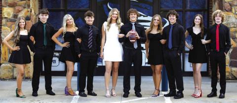 Above is the Stroud Homecoming Court. Homecoming is Oct. 23 at 6 p.m. Left to right: Freshman attendant Isabella Orr and escort Gavin Morris; Sophomore attendant Skye Buchanan and escort Gage Bailey; Queen Camryn Wilson and escort Aiden Collins; Senior attendant Carly Miller and escort Kacin Martinez; and Junior attendant Kendall Ahrend and escort Trenton Hogan. Photo/Beth Young
