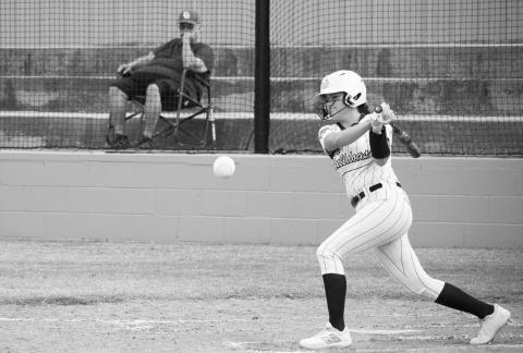 Meeker’s Sierra Romero puts the ball in play against Chandler in the 66 Conference Thursday. Photo/Brian Blansett