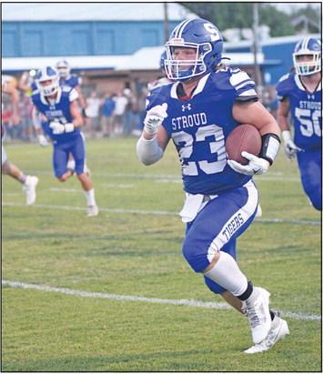 Jessen Leathers gets into the clear and picks up a portion of his 54 yards rushing for Stroud. Photo/Brian Blansett