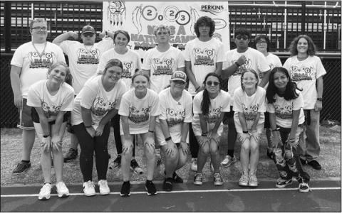 Chandler High School students attend the first-ever Native Games at Perkins-Tryon High School. Front row: Brynn Lewis, Ashlin McLain, Aleah McLain, Madison Williams, Ally Baxter, Lexi Smith, Aysia Wrenn. Back row: Logan Hatton, Mathew-Ray Gindt, Serenity Frazier, Easton Manning, Preston Conley, Samuel Suke, Michiah Collier, Zayden Smith.