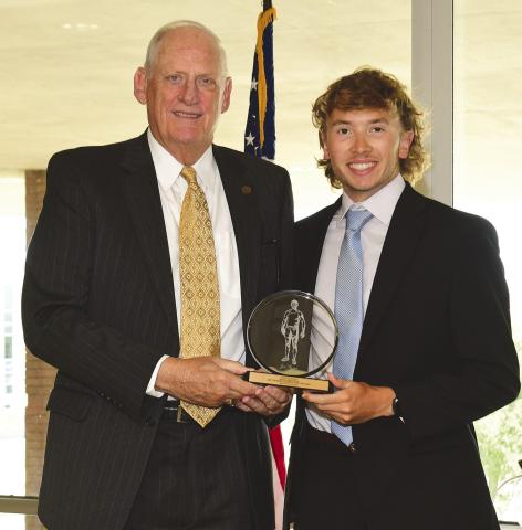 Meeker’s Riley Randall was presented the Jim Thorpe Male Cross Country Runner award from the Oklahoma Sports Hall of Fame. A three-time state champion in cross country, Randall was one of 17 athletes from across the state recognized for their outstanding work and achievements. He was on the Meeker High School Bulldogs cross country team, coached by Antony Earley. Riley graduated in May and will attend Oklahoma City University, where he will run cross country and track.