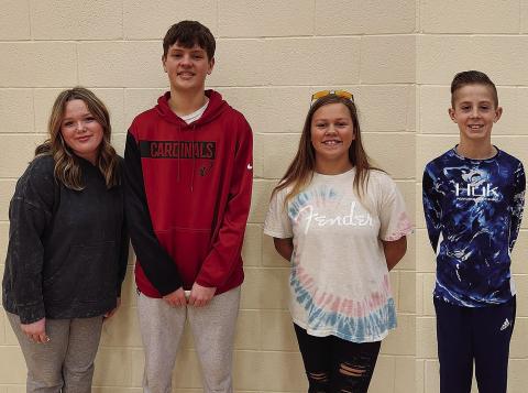 North Rock Creek Middle School recently released its students of the month. From left, they are eighth-graders Piper Reece and Westin Setzer and seventh-graders Mattie Rogers and Eli Nemecek.