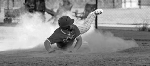 Above, Stroud senior Jessen Leathers slide home safely in a cloud of dust last week against Hinton. Photo/Beth Young Left, Dale’s Chase Harris lays down a bunt that earns him first base against Newcastle. Photo/Rick Hester Right, Tyler Bergsten from North Rock Creek delivers a pitch in regional action against Eufaula. Photo/Sheryl Gowin