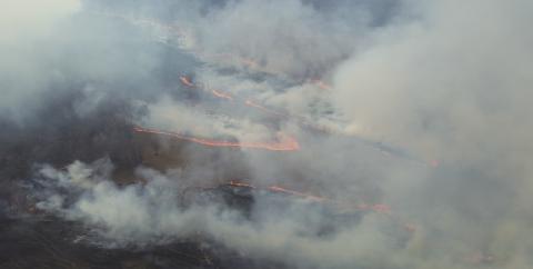 A drone view of a large grass fire that burned west of the Sac &amp; Fox headquarters on Thursday. Photo/provided by Lincoln County Emergency Management