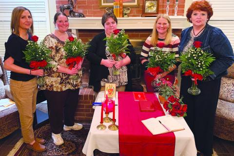Alpha Iota Chapter of the Delta Kappa Gamma Society International initiates - Mary Mascho, Jennifer Green, Liz Golliver, Kristi Peery and Shonda Brisco