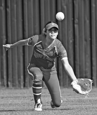 Chandler outfielder Brenlee Corea tracks a fly ball Thursday at Davenport. She made the catch and the Lady Lions went on to win, 5-1. Photo/Brian Blansett